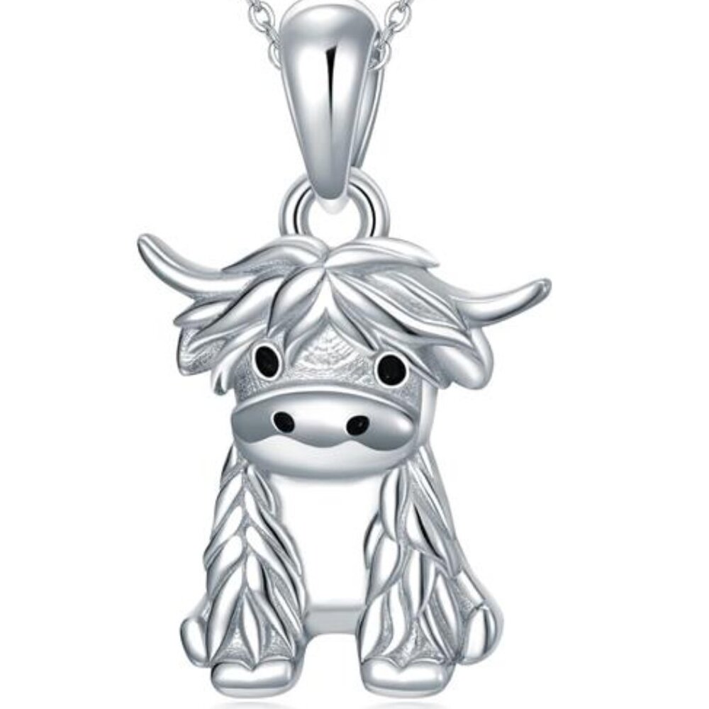 Highland Cow Necklace Sterling Silver Cute Scotland Cow Pendant